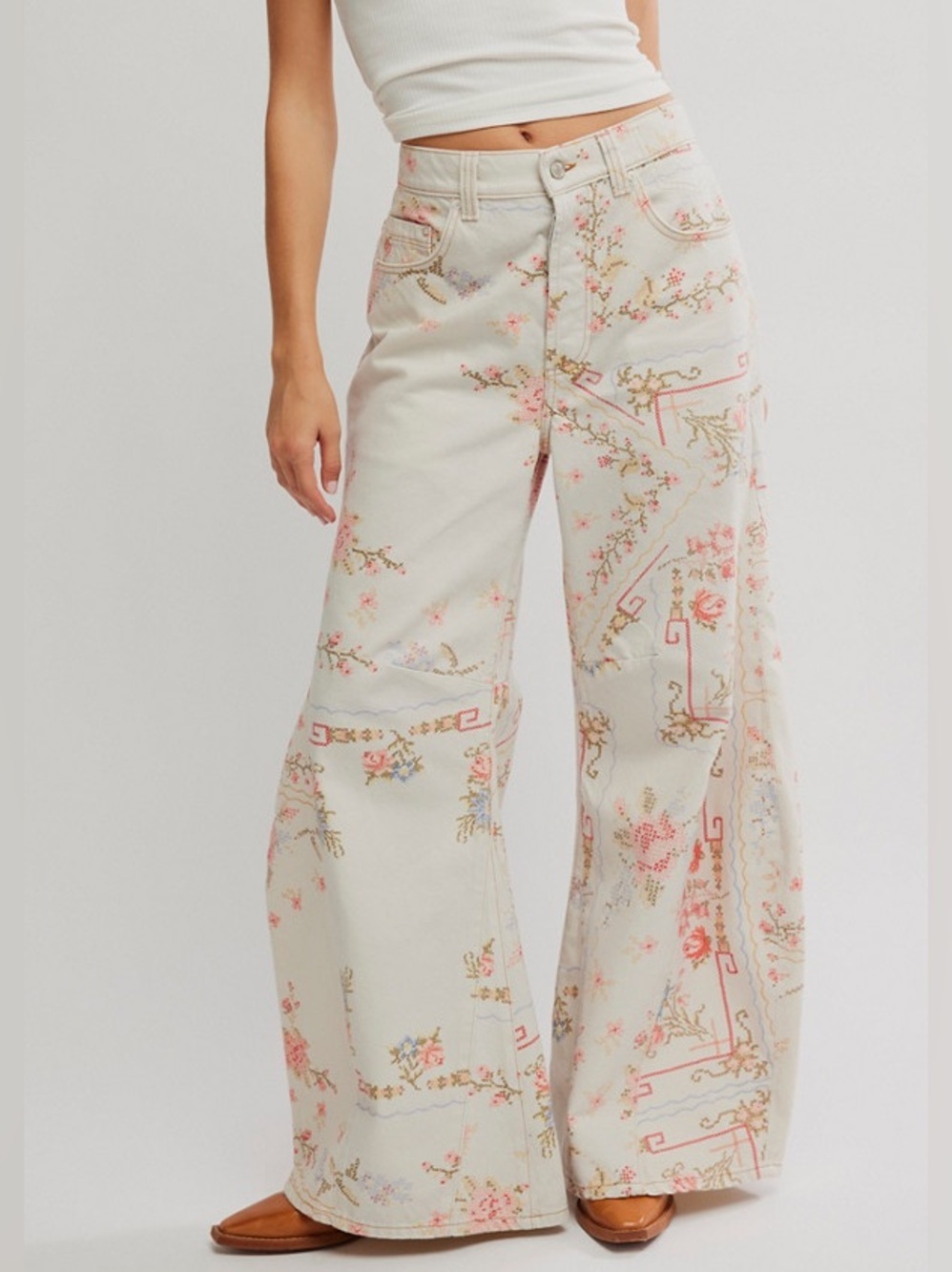 Free People We The Free Eden Printed Wide-Leg Jeans Size 26 - Picture 3 of 11